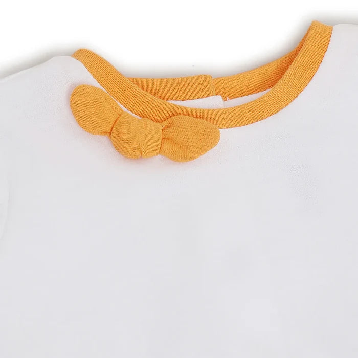 Girls White & Orange Printed T-shirt with Shorts