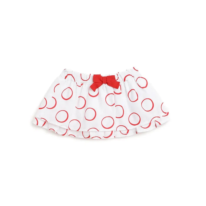 Girls White & Red Printed Skirt