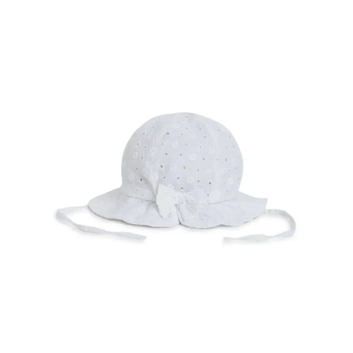 Girls White Self Design Sun Hat