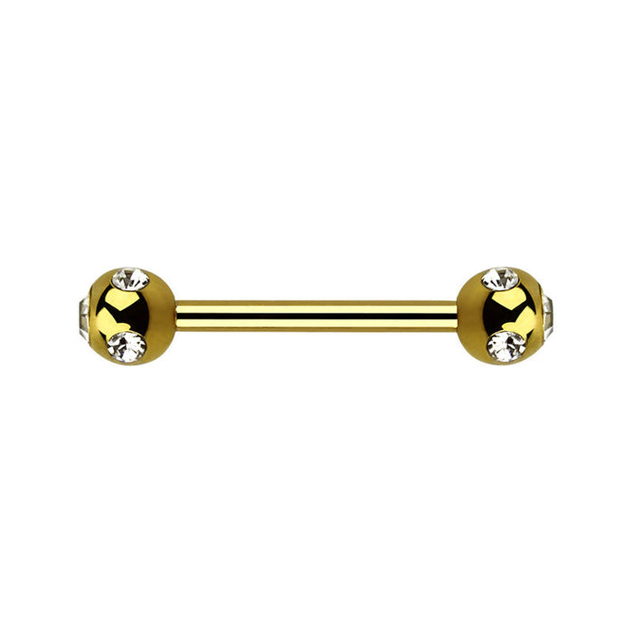 Gold PVD Plated Surgical Steel Multi Jeweled Barbell 12mm / PVD Plated Surgical Steel / Gold Barbell