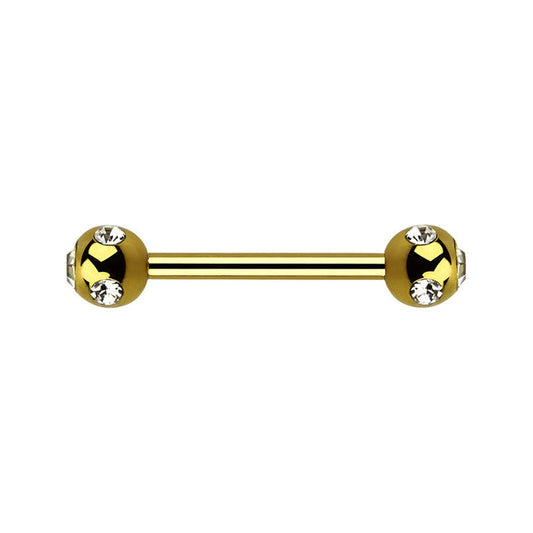 Gold PVD Plated Surgical Steel Multi Jeweled Barbell 12mm / PVD Plated Surgical Steel / Gold Barbell