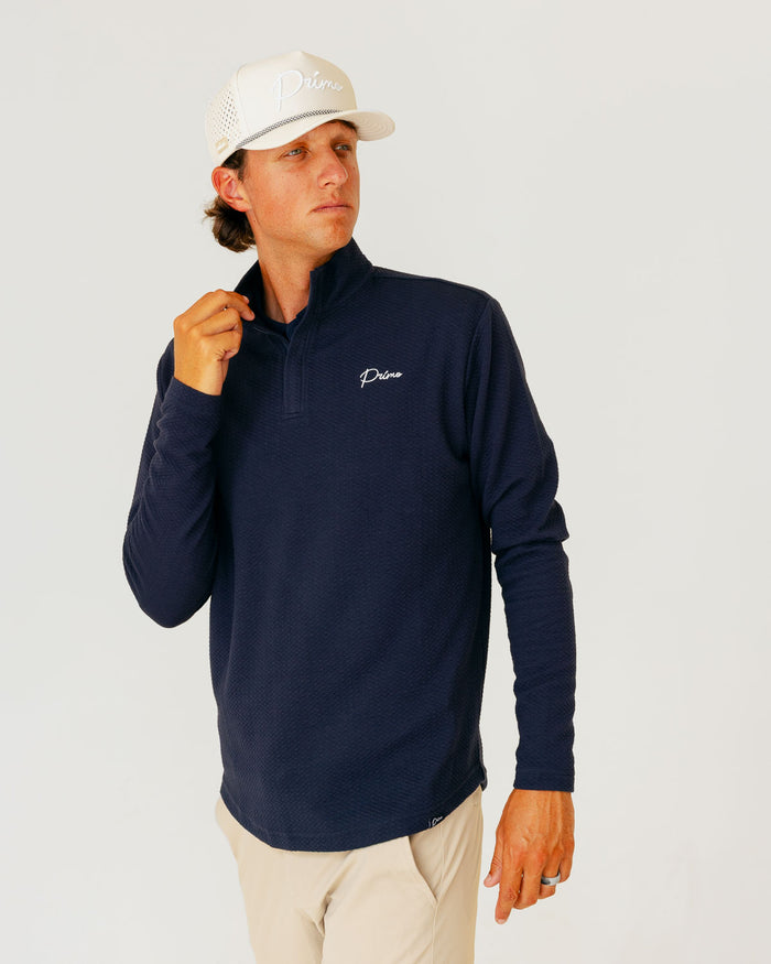 Grant Horvat Essentials Navy Waffle Quarter Zip