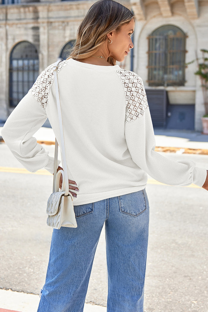 Green Lace Long Sleeve Textured Pullover