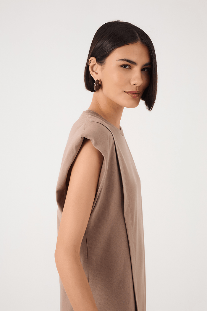 Grey Mirante Padded Shoulder Front Slit Maxi Dress_5