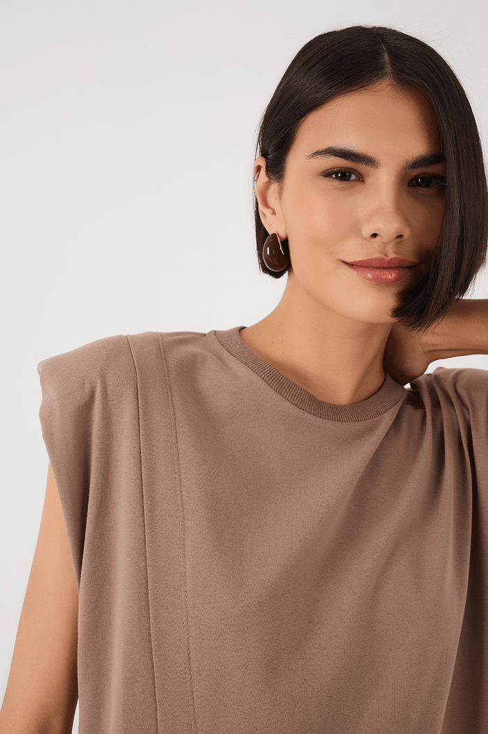 Grey Mirante Padded Shoulder Front Slit Maxi Dress_6