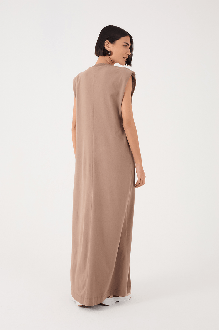 Grey Mirante Padded Shoulder Front Slit Maxi Dress_7