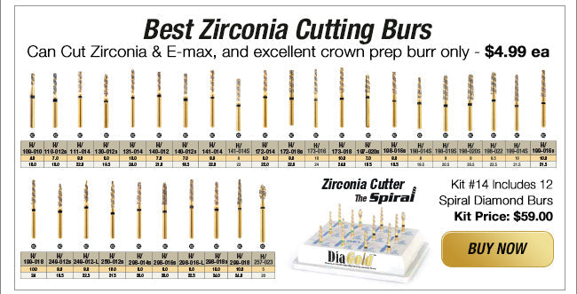 H/111-014XC | (H837) 10-Pk , Multi use Gold Diamond Burs. Spiral Shaped
