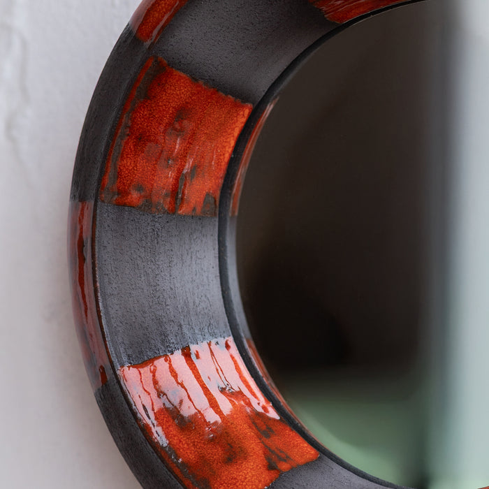 Handmade Black & Terracotta Ceramic Mirror | Modern Statement Wall Mirror | Contemporary Wall Decor