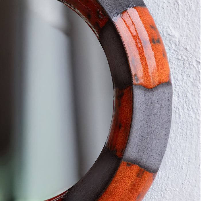 Handmade Black & Terracotta Ceramic Mirror | Modern Statement Wall Mirror | Contemporary Wall Decor