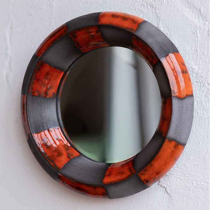 Handmade Black & Terracotta Ceramic Mirror | Modern Statement Wall Mirror | Contemporary Wall Decor