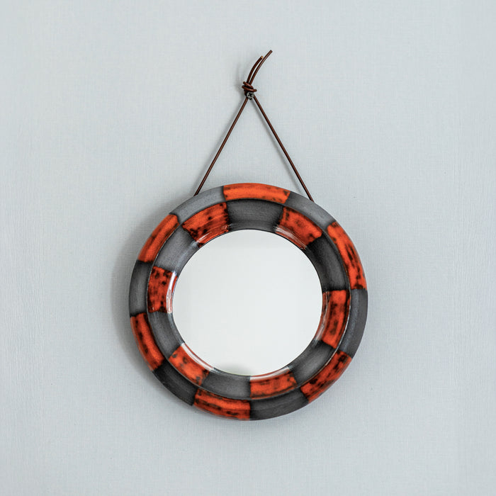 Handmade Black & Terracotta Ceramic Mirror | Modern Statement Wall Mirror | Contemporary Wall Decor