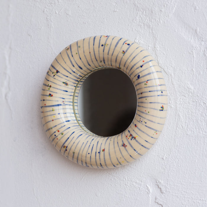 Handmade Ceramic     Mirror | Cream & Blue Wall Decor