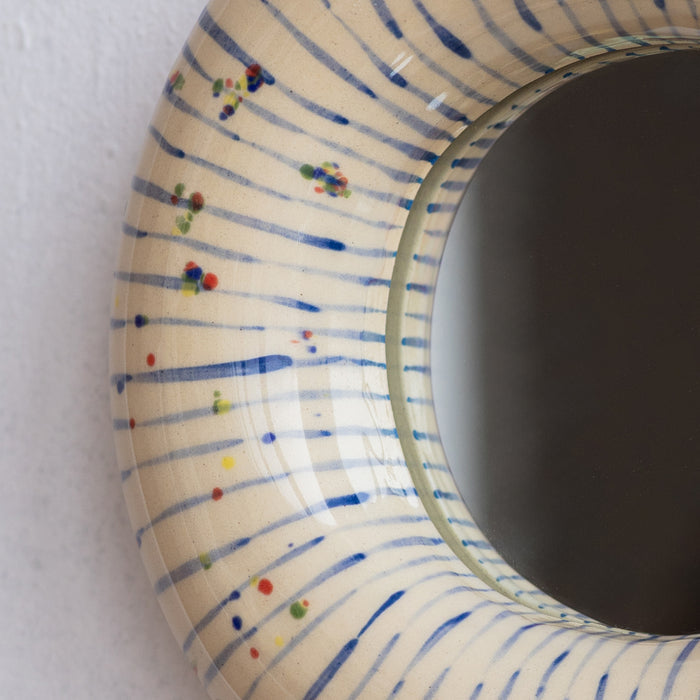 Handmade Ceramic     Mirror | Cream & Blue Wall Decor