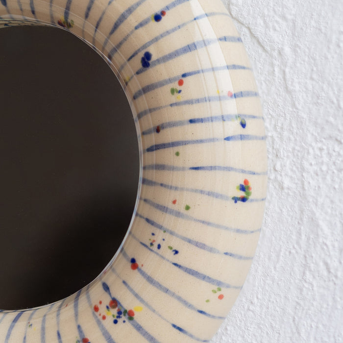 Handmade Ceramic     Mirror | Cream & Blue Wall Decor