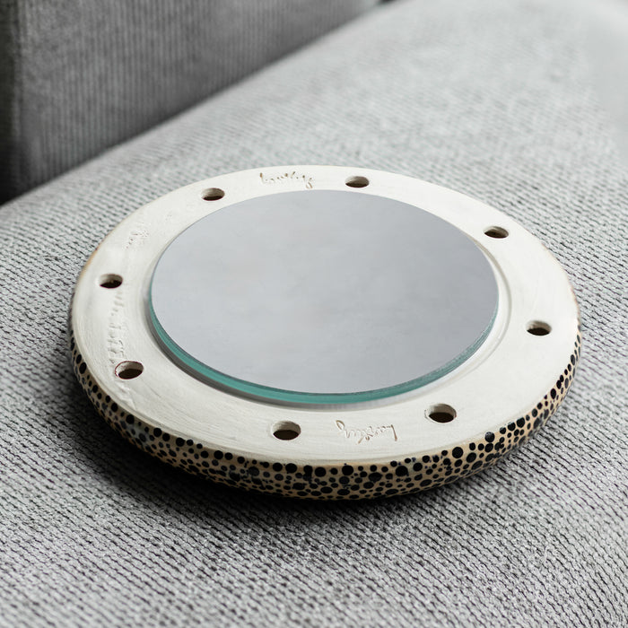 Handmade Ceramic     Mirror | Cream & Blue Wall Decor