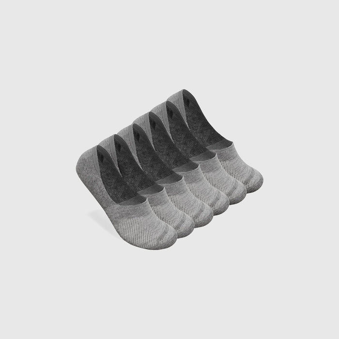 Heather Gray Never Show Socks 3-Pack, six pairs with seamless toes.