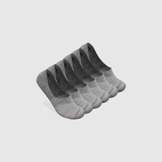 Heather Gray Never Show Socks 3-Pack, six pairs with seamless toes.