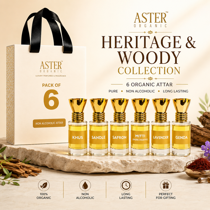 Heritage & Woody Collection of 100% Organic Attar Pack of 6