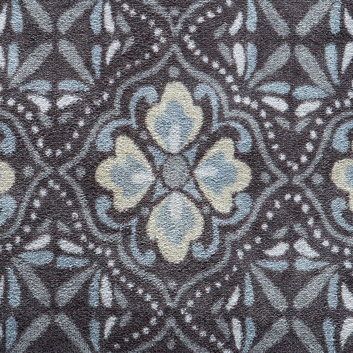 Home 45 Washable Runner- a 100% recycled cotton runner featuring a heritage-inspired floral pattern in shades of light blue, cream, and white.