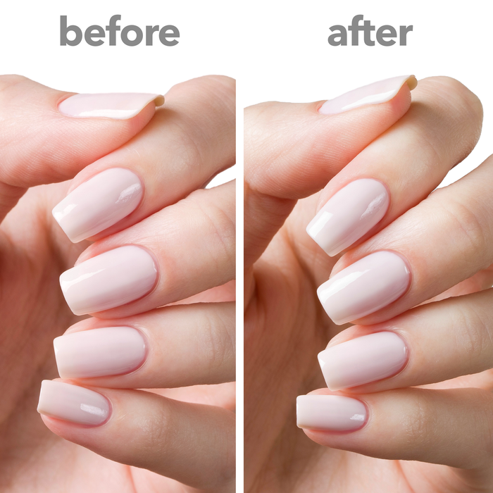 In a Rush glossy top coat before and after on sheer pink nails