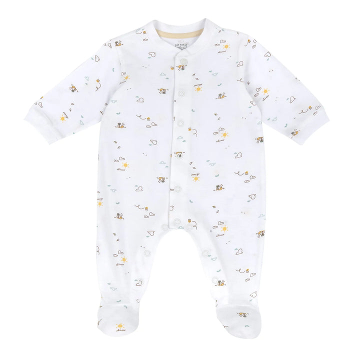 Infants White Printed Front Opening Babysuit