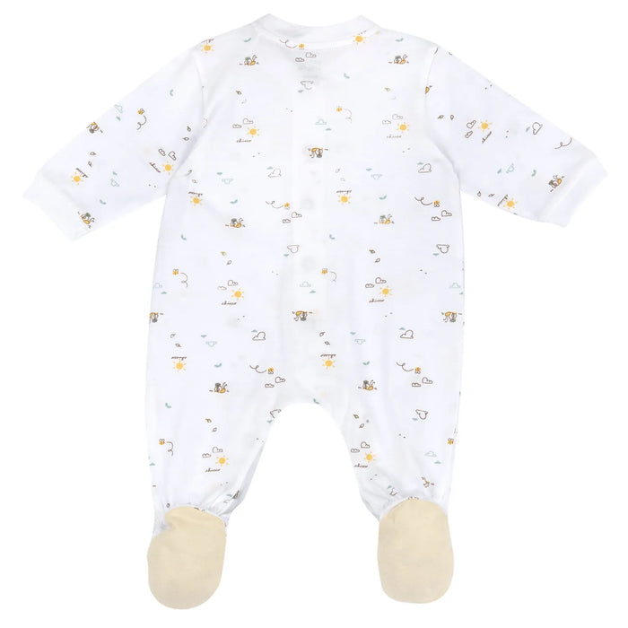 Infants White Printed Front Opening Babysuit