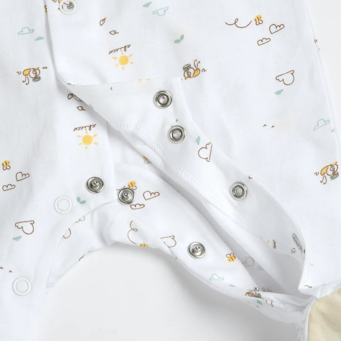 Infants White Printed Front Opening Babysuit
