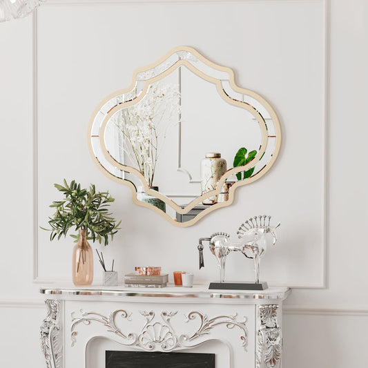 Irregular Silver Wall Decor Mirror Golden Rim for Hallway 31”x34”