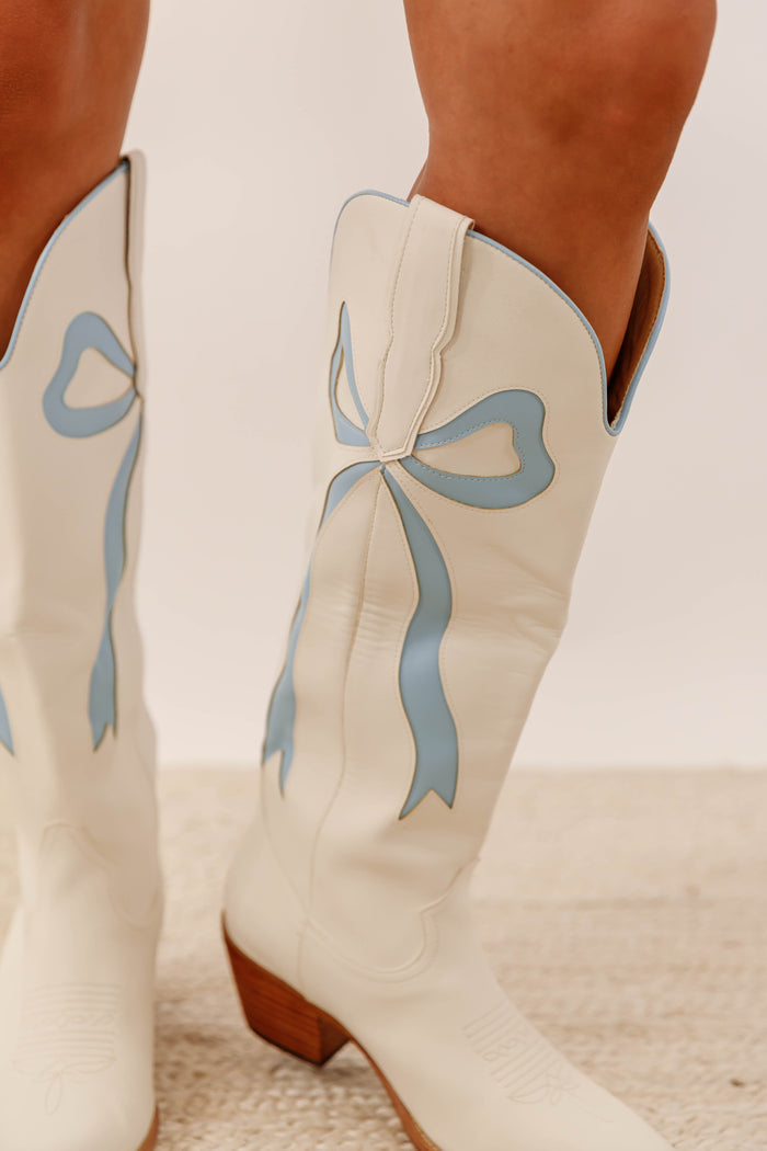 Bow Applique Western Cowboy Boots- Women's Blue Bow Boots- MiiM Boots