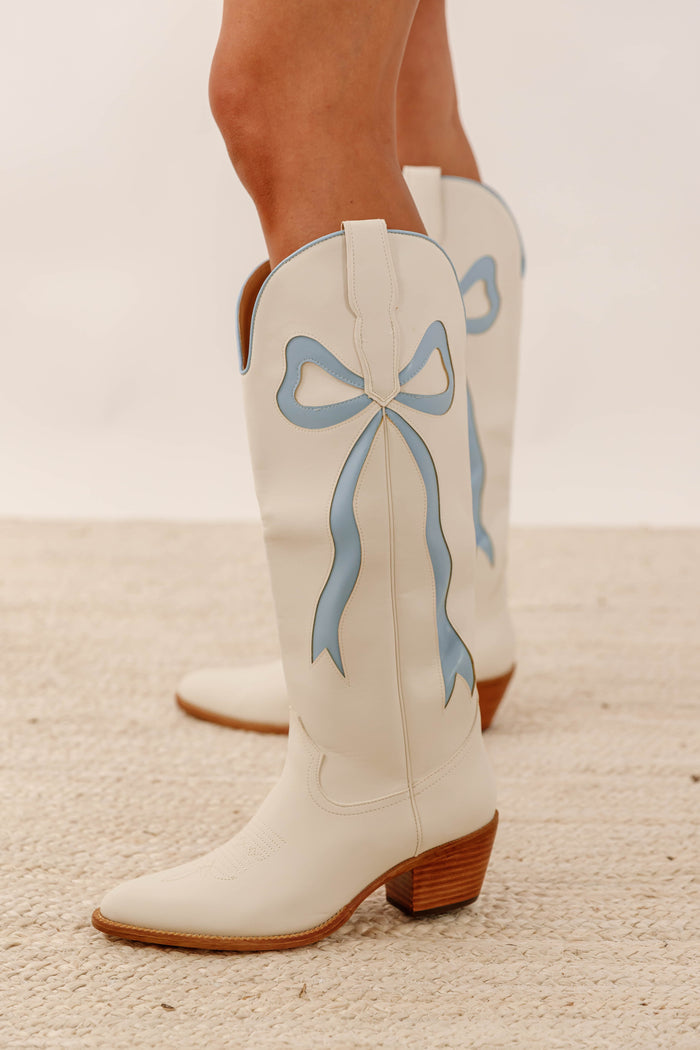Bow Applique Western Cowboy Boots- Women's Blue Bow Boots- MiiM Boots