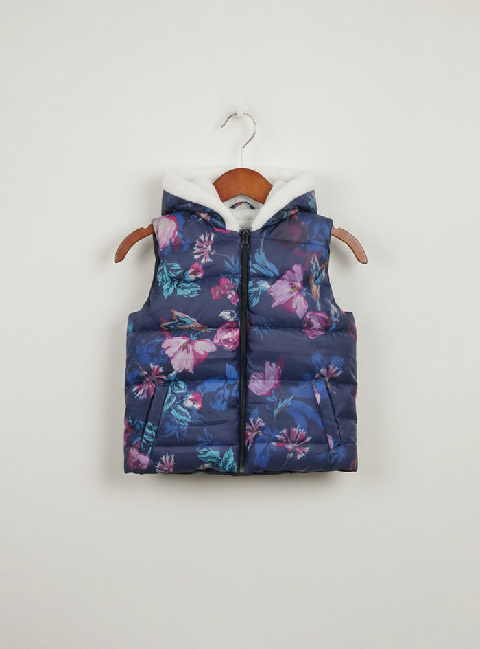 Kids Floral Puffer Vest with Hood – Warm Winter Sleeveless Jacket