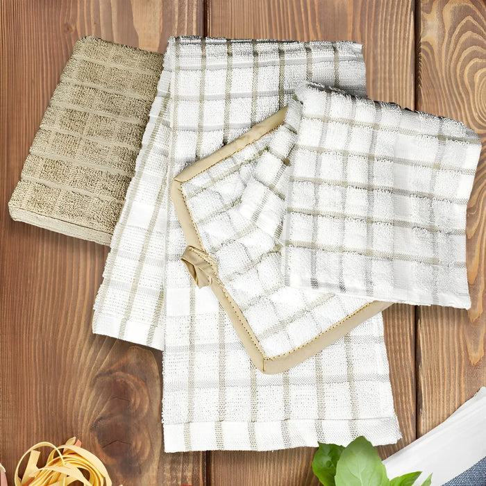 Kitchen Ensemble Collection White with Beige Check - Rifz Textiles Inc