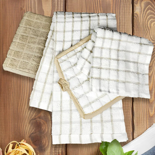 Kitchen Ensemble Collection White with Beige Check - Rifz Textiles Inc