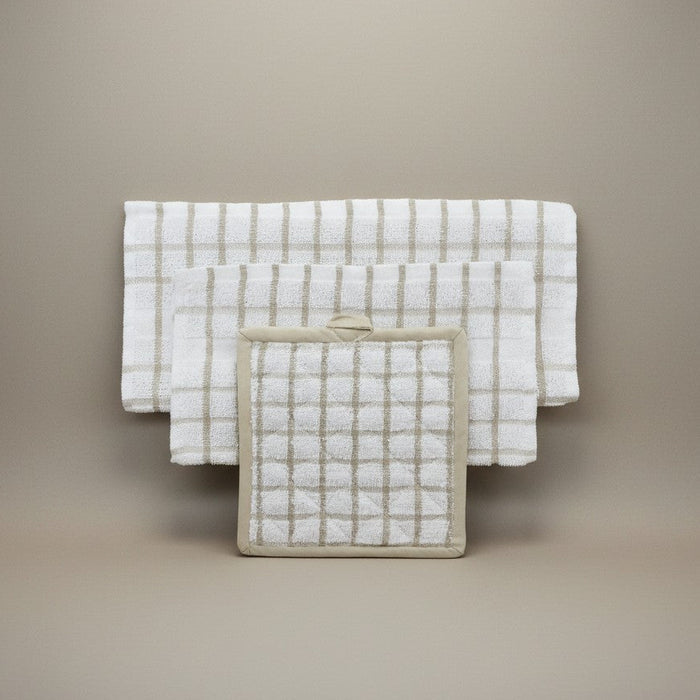 Pot Holder / White/Tan Checked / Pot Holder 7.50"X7.50" 12 PK