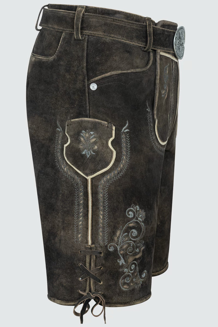 Kruger Men's Lederhosen "Gideon" with belt (dark brown) size 46,52