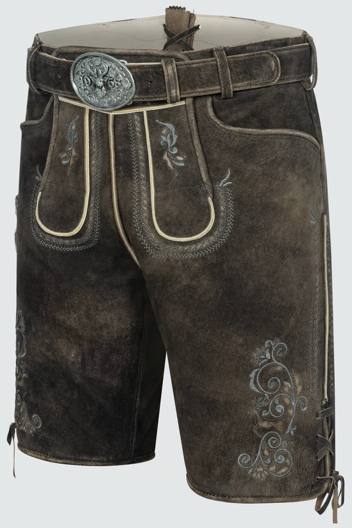 Kruger Men's Lederhosen "Gideon" with belt (dark brown) size 46,52