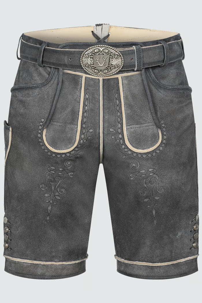 Kruger Men's Lederhosen "Kuno" with belt (anthracite)
