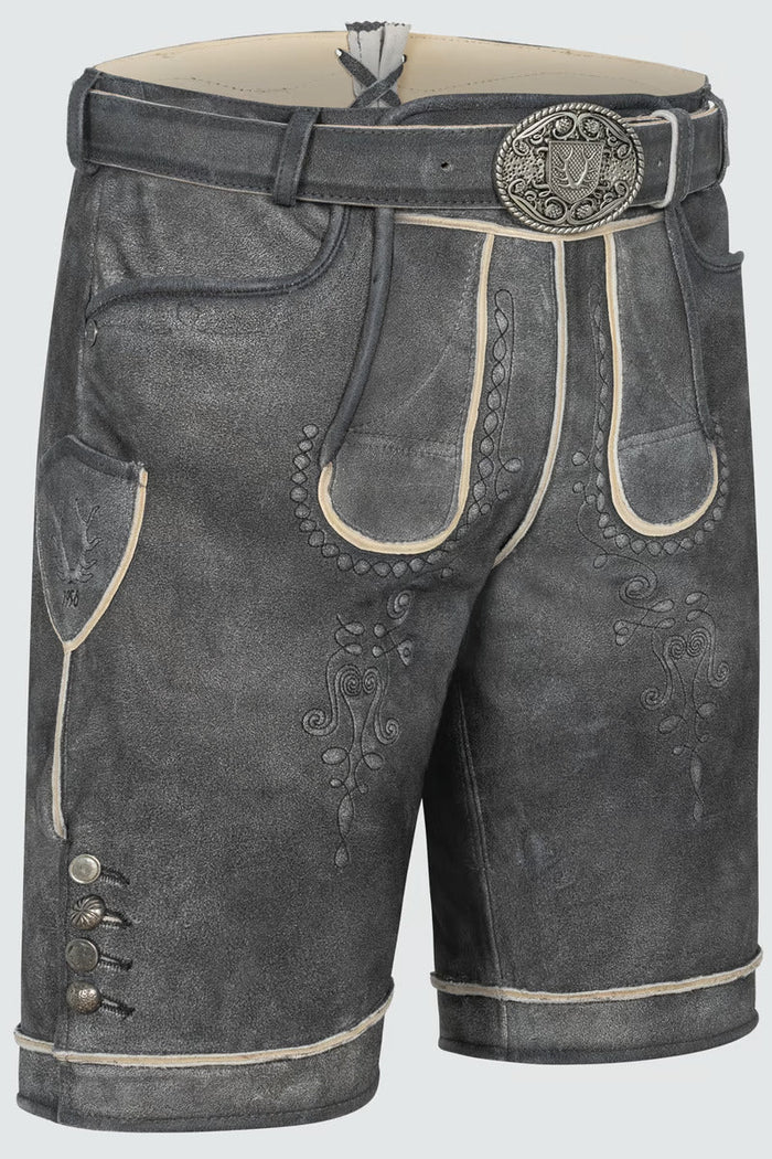 Kruger Men's Lederhosen "Kuno" with belt (anthracite)