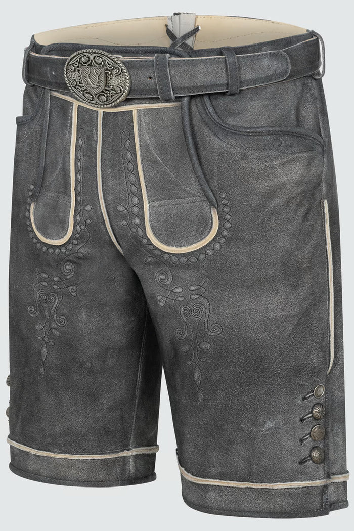 Kruger Men's Lederhosen "Kuno" with belt (anthracite)