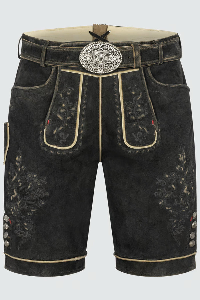 Kruger Men's Lederhosen "Kuno" with belt dark brown (48,50,56)