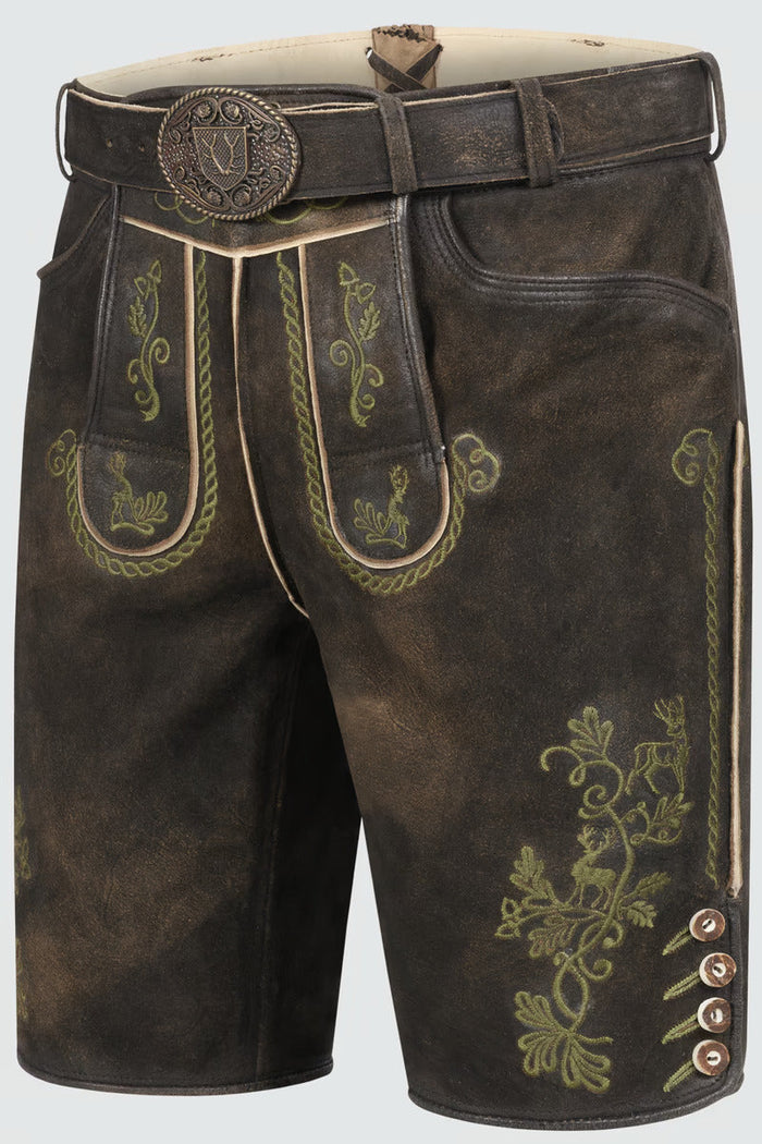 Kruger Men's Lederhosen "Milian" with belt - Brown