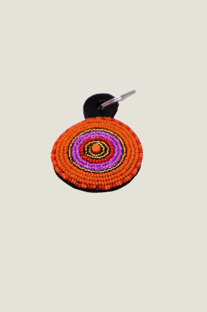 Large Beaded Circle Keyring | Orange/Pink/Red