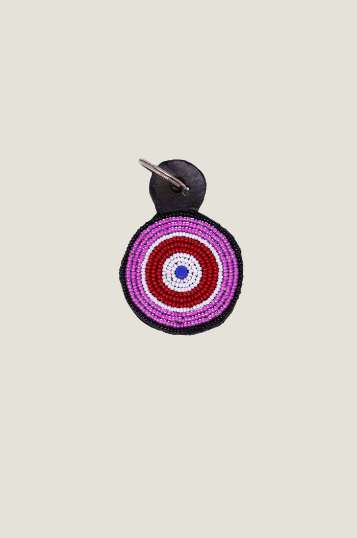 Large Beaded Circle Keyring | Pink/White/Red