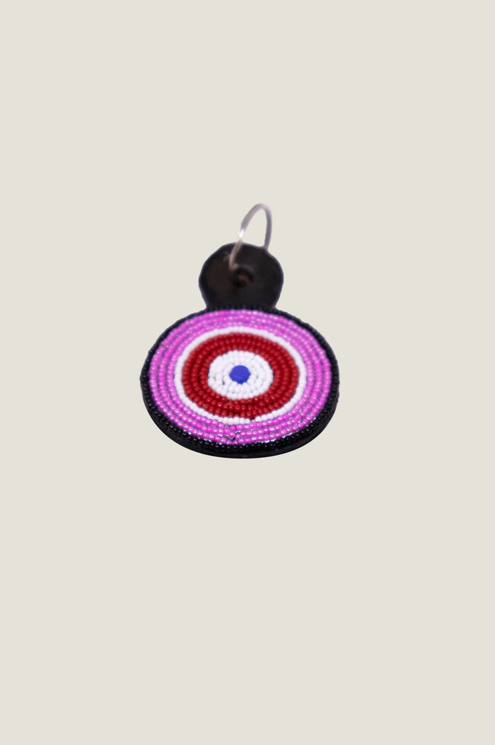 Large Beaded Circle Keyring | Pink/White/Red