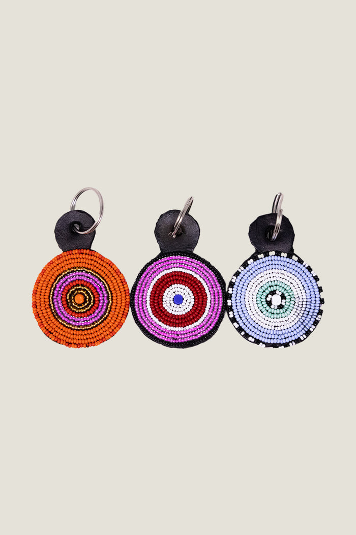 Large Beaded Circle Keyring | Pink/White/Red