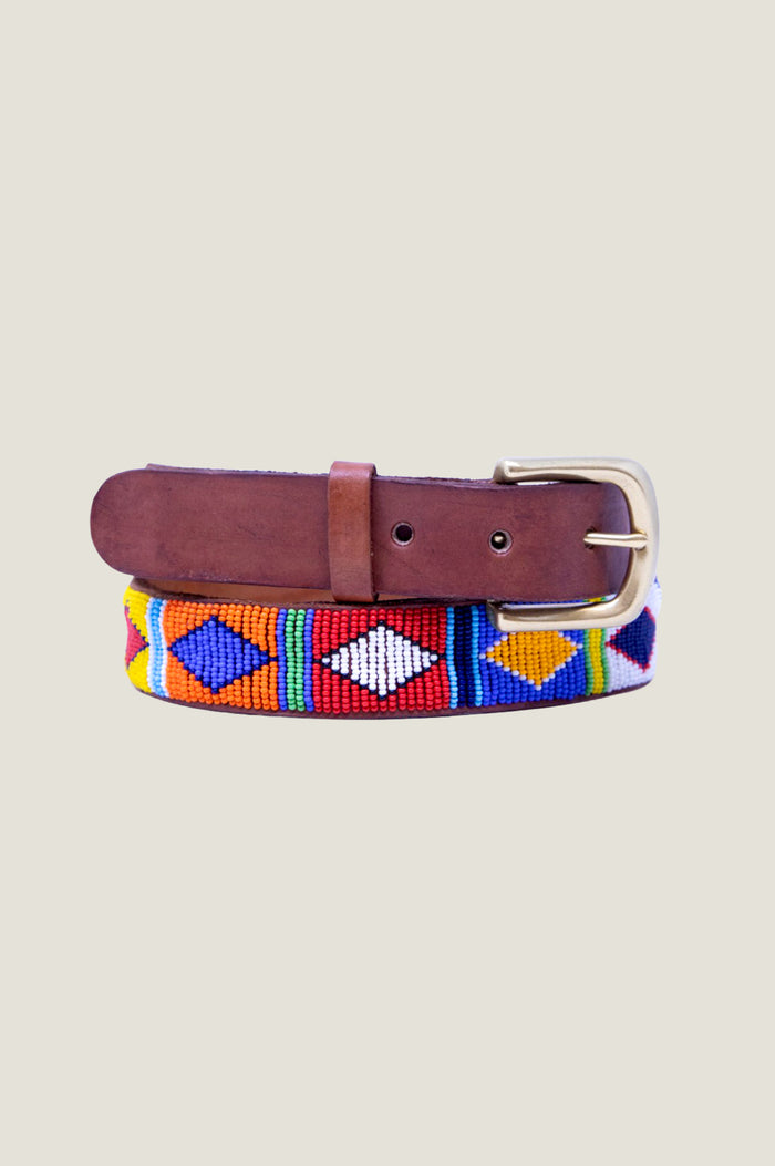 Large Multi Diamond Belt | Multicoloured/Tan