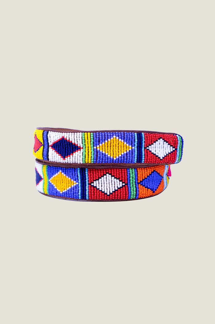 Large Multi Diamond Belt | Multicoloured/Tan