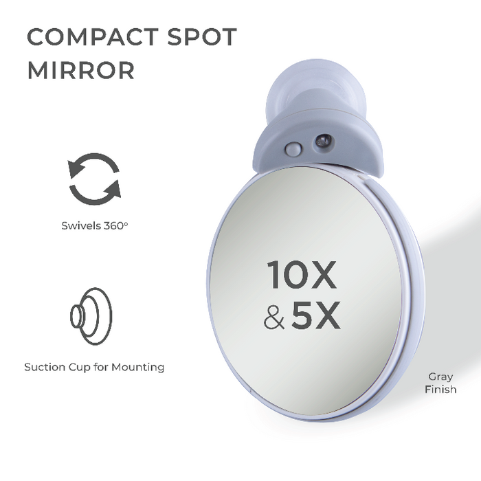 Zadro FC30L 705004417938 product photo side view with specs, lighted compact travel mirrors with magnifications & suction cup in front of a white background