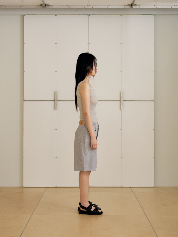 Linen Check Half Pants - Gray