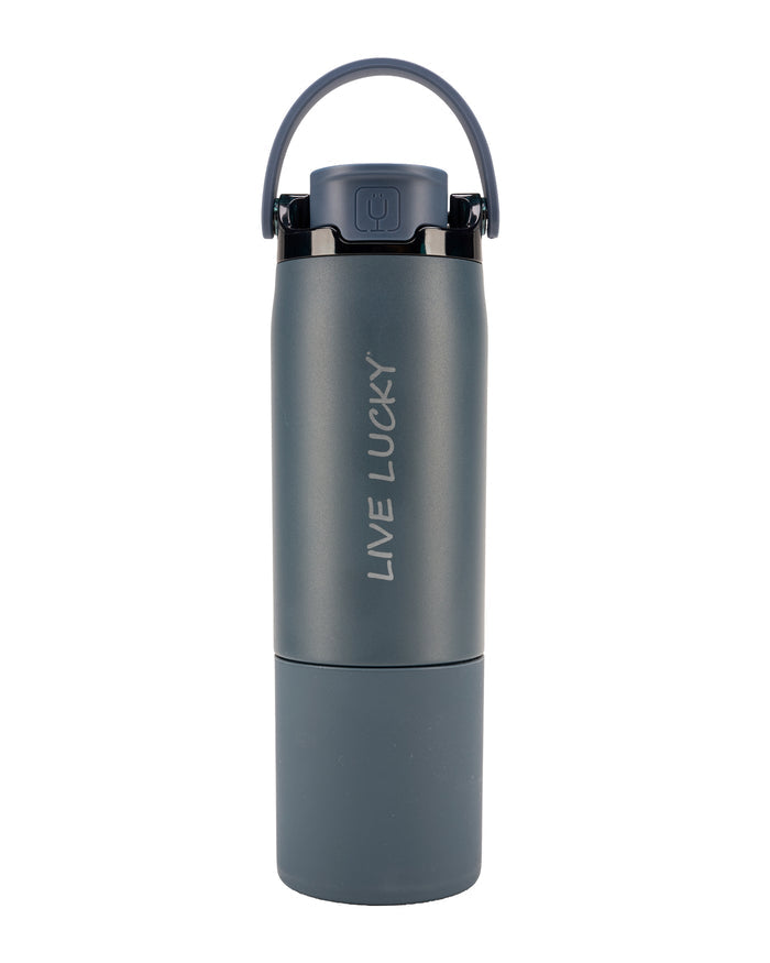 "Live Lucky" Blue Wellness Water Bottle - Nightfall Blue